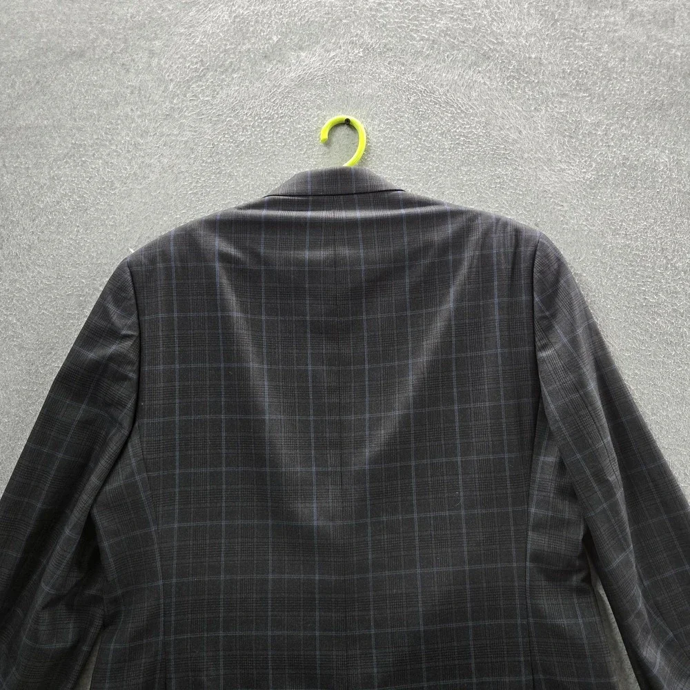 Michael Kors Men Blazer 44L Gray Suit‎ Jacket Plaid Two Button Long Sleeve